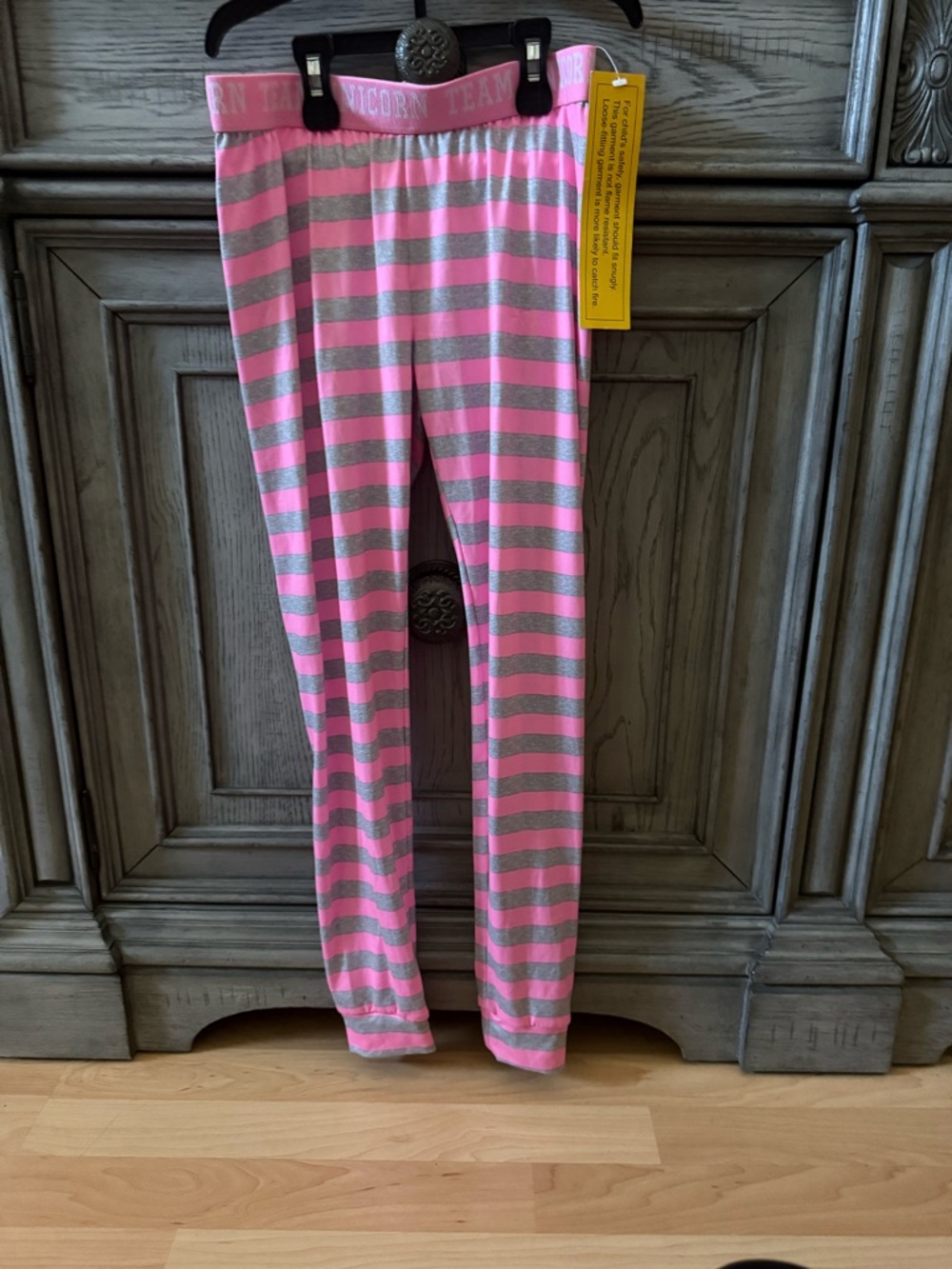 Pink and Gray Striped Lounge Leggings Size Large 10/12!